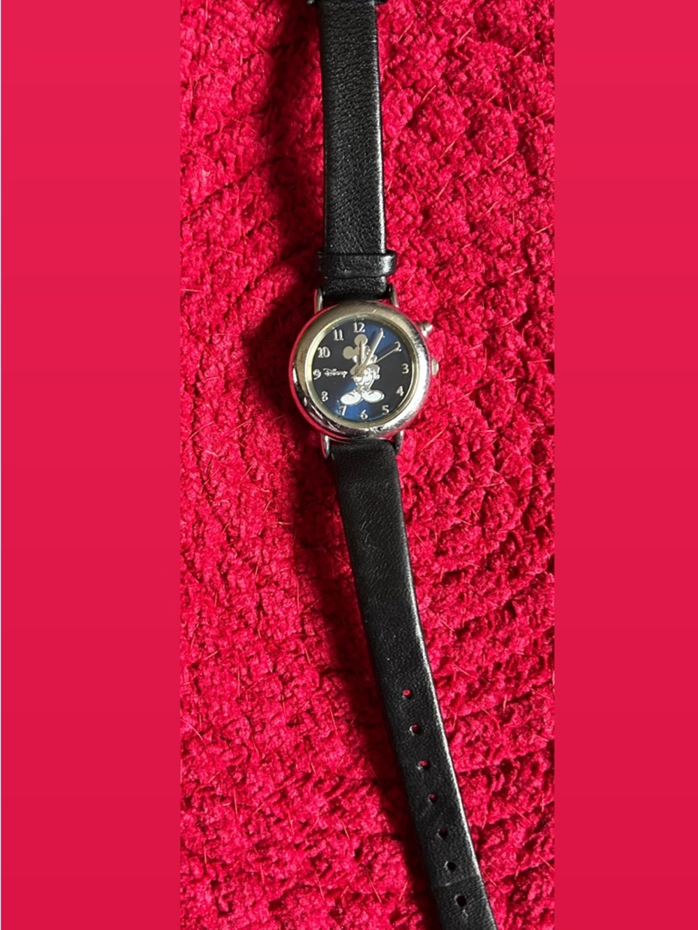 Black Leather Strap Disney Mickey Mouse Watch
